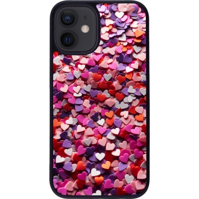Coque iPhone 12 mini - Silicone rigide noir Valentine 2025 Confetti