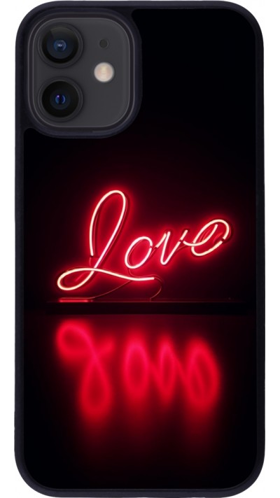 iPhone 12 mini Case Hülle - Silikon schwarz Valentine 2025 Neon Liebe