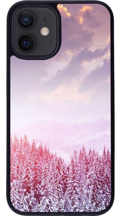 iPhone 12 mini Case Hülle - Silikon schwarz Winter 22 Pink Forest