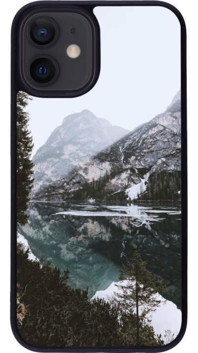 Coque iPhone 12 mini - Silicone rigide noir Winter 22 snowy mountain and lake
