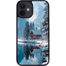 Coque iPhone 12 mini - Silicone rigide noir Winter 25 Winter house forest day