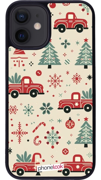iPhone 12 mini Case Hülle - Silikon schwarz Weihnachten 2024 Lkw Tanne