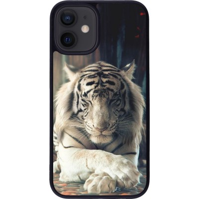 Coque iPhone 12 mini - Silicone rigide noir Zen Tiger