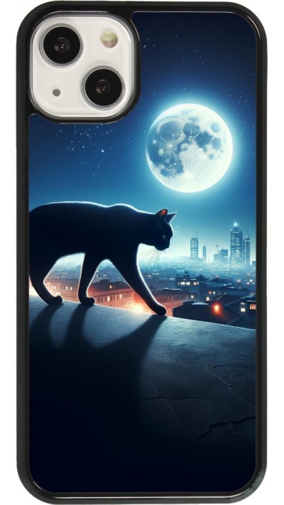 Coque iPhone 13 - Chat noir sous la pleine lune