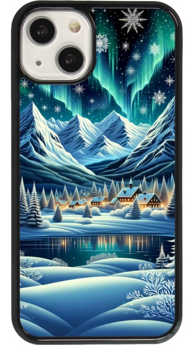 iPhone 13 Case Hülle - Verschneites Bergdorf am See in der Nacht