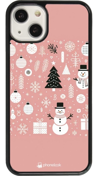 Coque iPhone 13 - Noël 2024 Rose Snowman Christmas