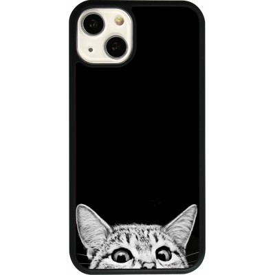Coque iPhone 13 - Silicone rigide noir Cat Looking Up Black