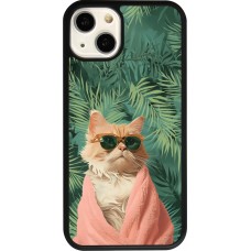 Coque iPhone 13 - Silicone rigide noir Cat Summer Palms