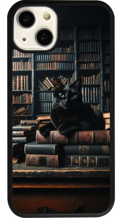 iPhone 13 Case Hülle - Silikon schwarz Katze Bücher dunkel