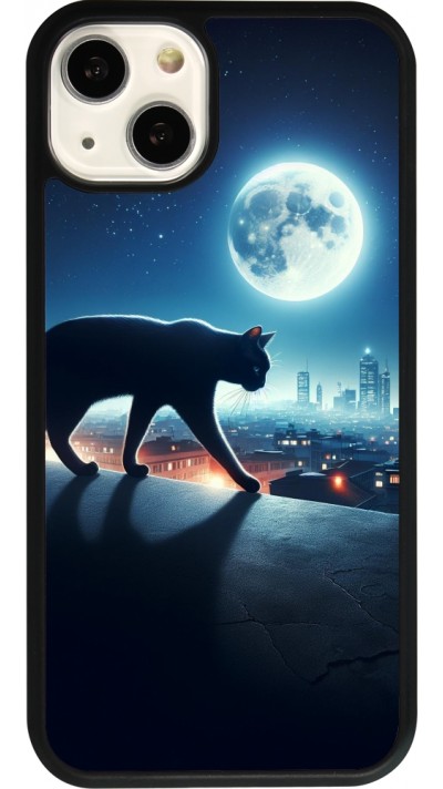 iPhone 13 Case Hülle - Silikon schwarz Schwarze Katze unter dem Vollmond