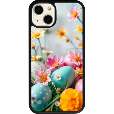 Coque iPhone 13 - Silicone rigide noir Easter 2026 Eggs with flowers