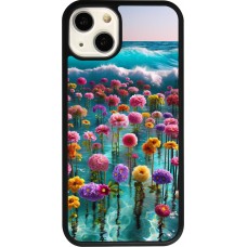 Coque iPhone 13 - Silicone rigide noir Flower sea waves