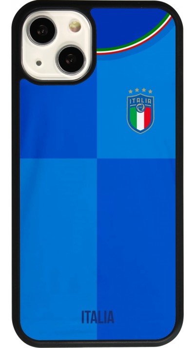 Coque iPhone 13 - Silicone rigide noir Maillot de football Italie 2022 personnalisable