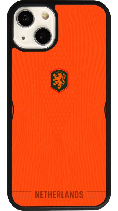 Coque iPhone 13 - Silicone rigide noir Maillot de football Pays-Bas 2026 personnalisable