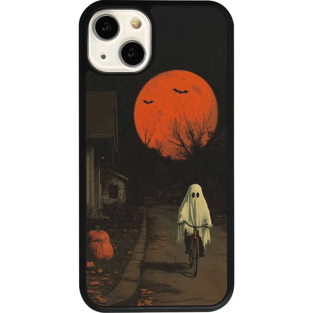 iPhone 13 Case Hülle - Silikon schwarz Halloween 2025 Ghost on a bicycle