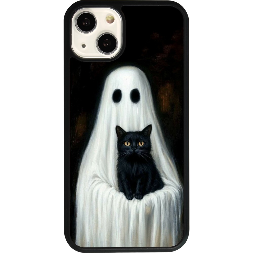 iPhone 13 Case Hülle - Silikon schwarz Halloween 2025 Ghost with black cat