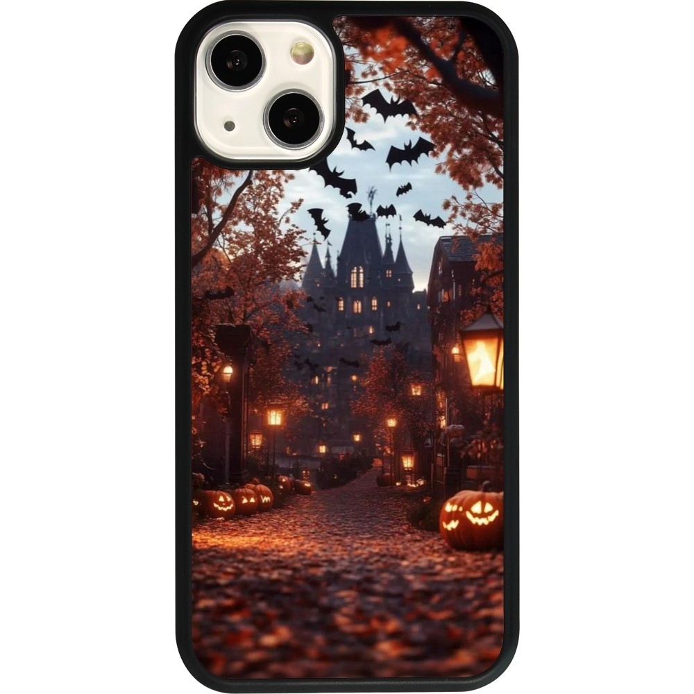 Coque iPhone 13 - Silicone rigide noir Halloween 2025 Haunted house