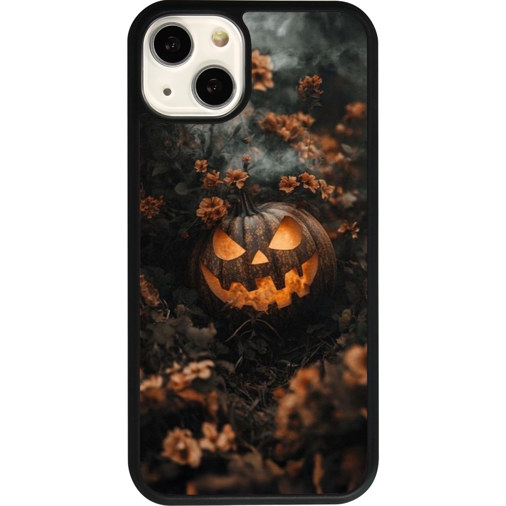 iPhone 13 Case Hülle - Silikon schwarz Halloween 2025 Pumpkin with flowers