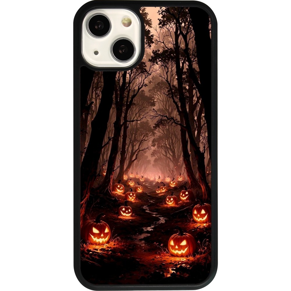 Coque iPhone 13 - Silicone rigide noir Halloween 2025 Road of Terrifying Pumpkins