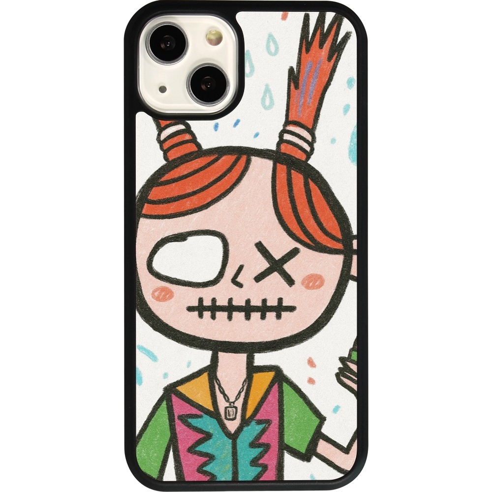 Coque iPhone 13 - Silicone rigide noir Little Girl Sketch