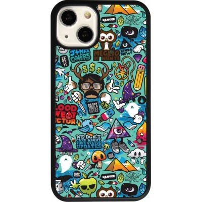 Coque iPhone 13 - Silicone rigide noir Mixed Cartoons Turquoise