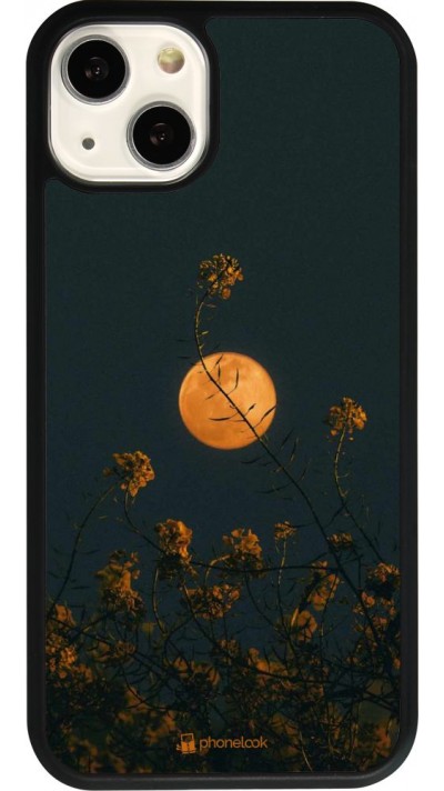 Coque iPhone 13 - Silicone rigide noir Moon Flowers