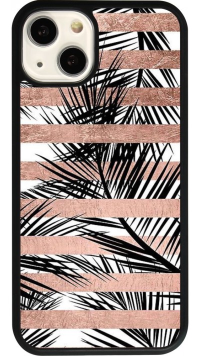 iPhone 13 Case Hülle - Silikon schwarz Palm trees gold stripes