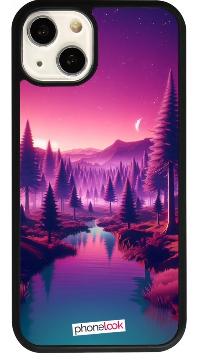 iPhone 13 Case Hülle - Silikon schwarz Lila-rosa Landschaft