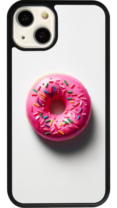 iPhone 13 Case Hülle - Silikon schwarz Weisser Hintergrund, pinker Donut