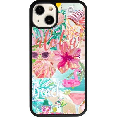 Coque iPhone 13 - Silicone rigide noir Preppy Collage Aloha
