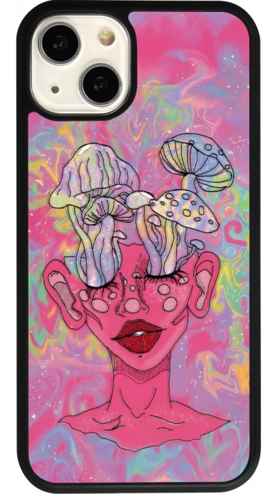 iPhone 13 Case Hülle - Silikon schwarz Psychedelic pink mushroom