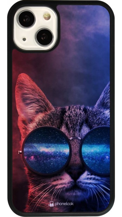 Coque iPhone 13 - Silicone rigide noir Red Blue Cat Glasses