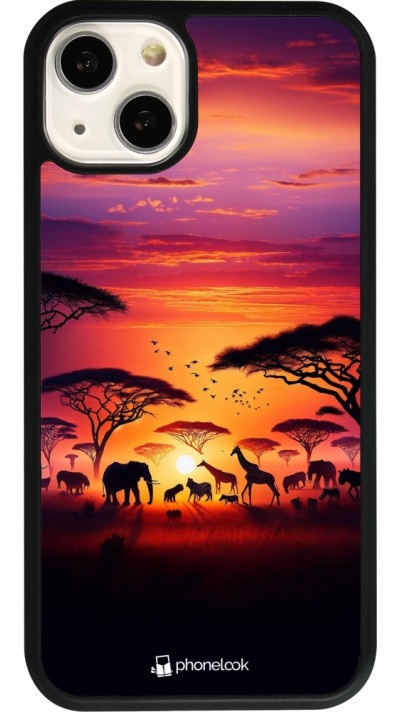 iPhone 13 Case Hülle - Silikon schwarz Safari Sonnenuntergang Wildtiere
