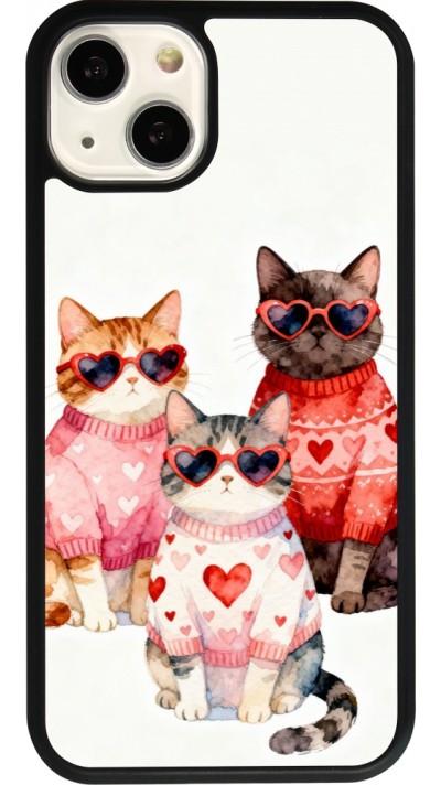 Coque iPhone 13 - Silicone rigide noir Saint Valentines Day 26 Cat Love