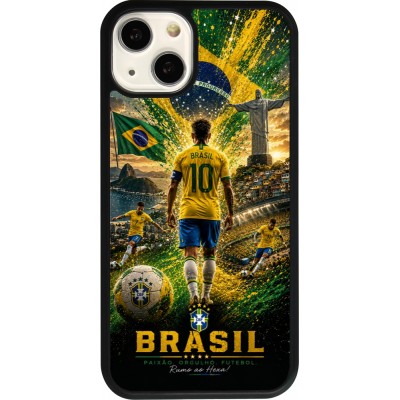 Coque iPhone 13 - Silicone rigide noir Football Brésil splash 2026