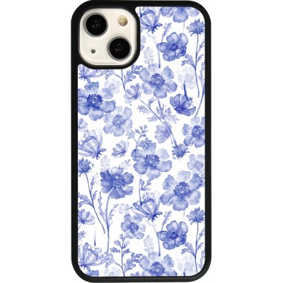 iPhone 13 Case Hülle - Silikon schwarz Spring 23 watercolor blue flowers