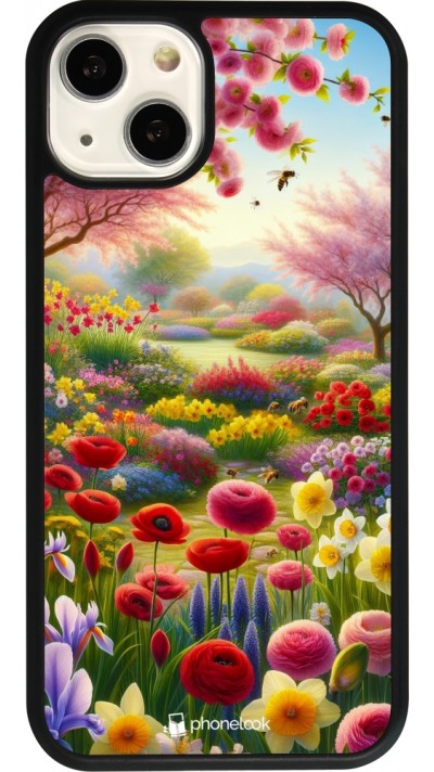 Coque iPhone 13 - Silicone rigide noir Spring 25 Bouquet printemps
