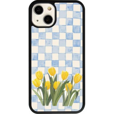 Coque iPhone 13 - Silicone rigide noir Blue vichy tulips Spring 2026
