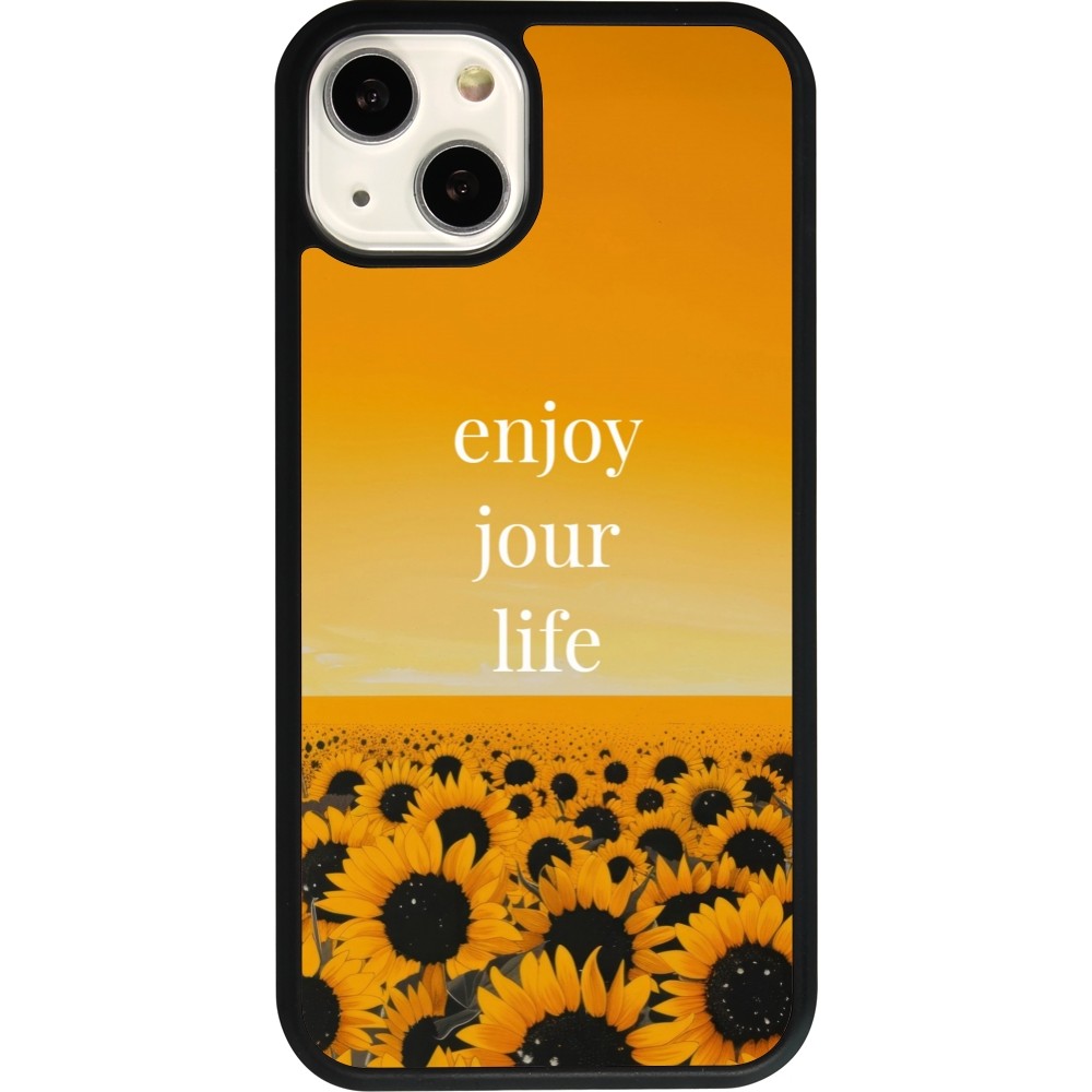 Coque iPhone 13 - Silicone rigide noir Summer 2025 Enjoy your life