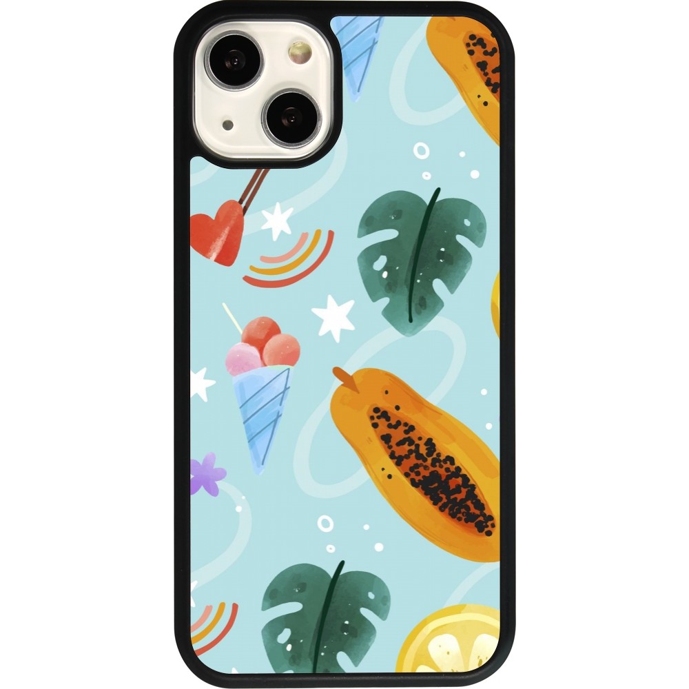 Coque iPhone 13 - Silicone rigide noir Summer 2025 Pattern papaya