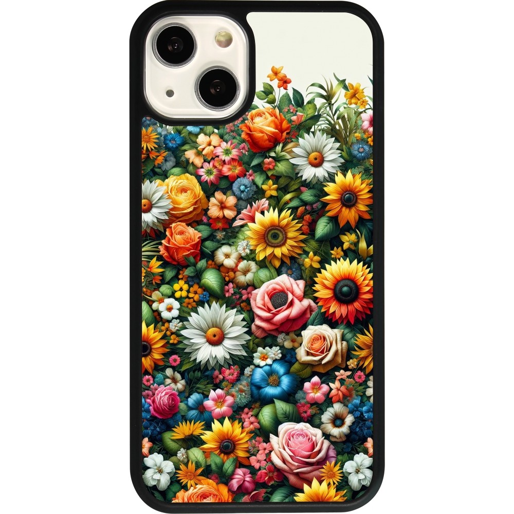 Coque iPhone 13 - Silicone rigide noir Summer Floral Pattern