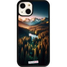 iPhone 13 Case Hülle - Silikon schwarz Sonnenuntergang Waldsee