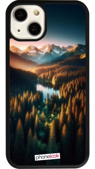 iPhone 13 Case Hülle - Silikon schwarz Sonnenuntergang Waldsee