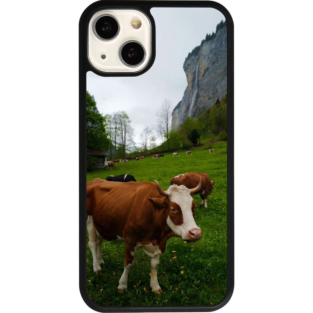 iPhone 13 Case Hülle - Silikon schwarz  Nationalfeiertag Schweiz Kühe