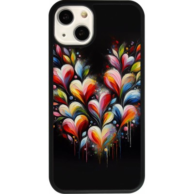 Coque iPhone 13 - Silicone rigide noir Valentine 2024 Coeur Noir Abstrait