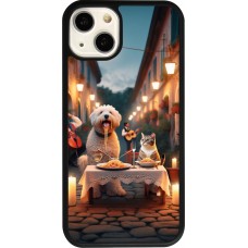 Coque iPhone 13 - Silicone rigide noir Valentine 2024 Dog & Cat Candlelight