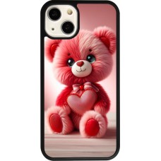 Coque iPhone 13 - Silicone rigide noir Valentine 2024 Ourson rose