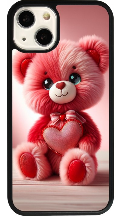 iPhone 13 Case Hülle - Silikon schwarz Valentin 2024 Rosaroter Teddybär
