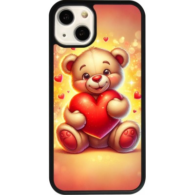 Coque iPhone 13 - Silicone rigide noir Valentine 2024 Teddy love