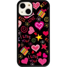 Coque iPhone 13 - Silicone rigide noir Valentine 2023 love symbols